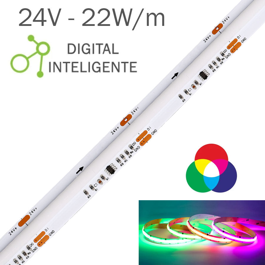 Tira LED Digital 24V 22W COB IP20 RGB Pixel Rollo 5 Metros