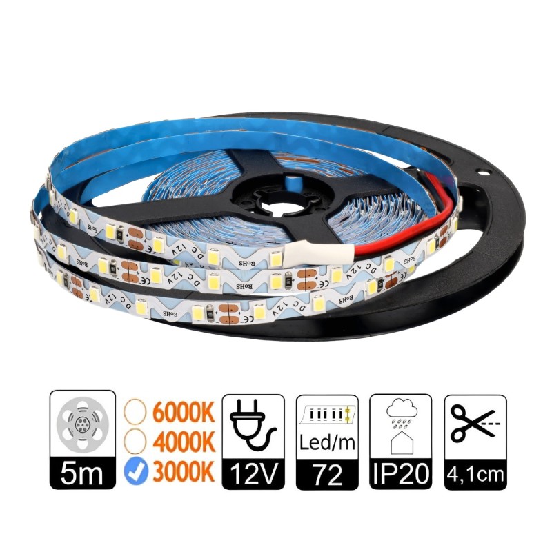 Tira led Zig Zag 12V 3000K 7,2W/m 72 led/m PCB 6mm IP20