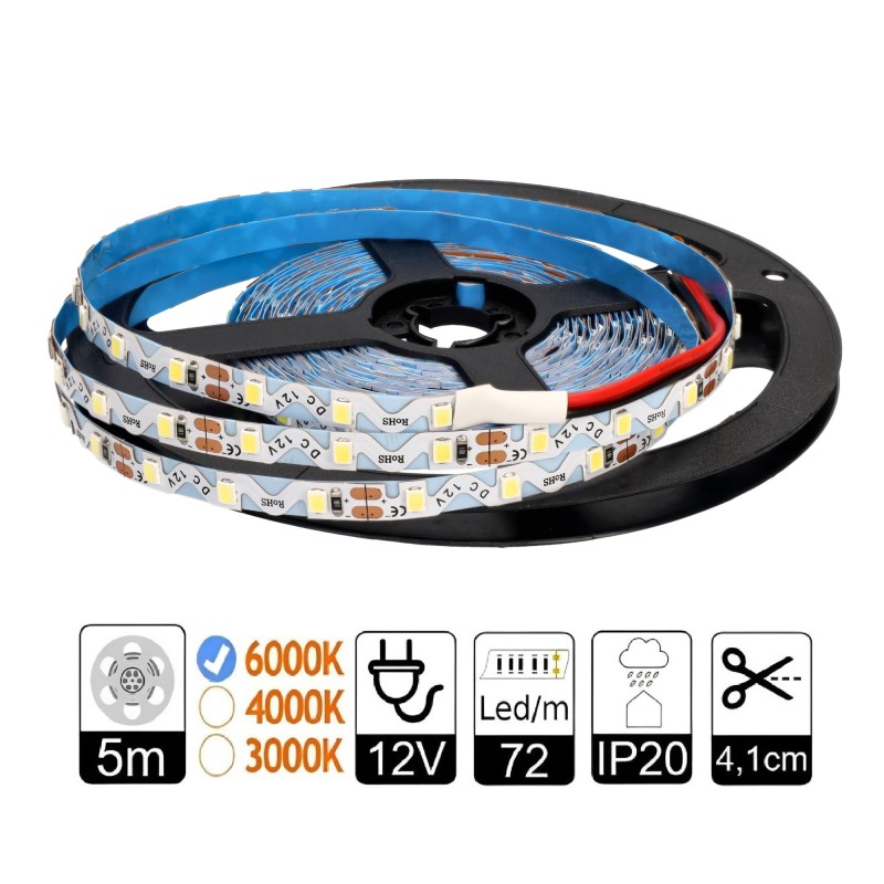 Tira led Zig-Zag 12V 6000K 7,2W/m 72 led/m PCB 6mm IP20
