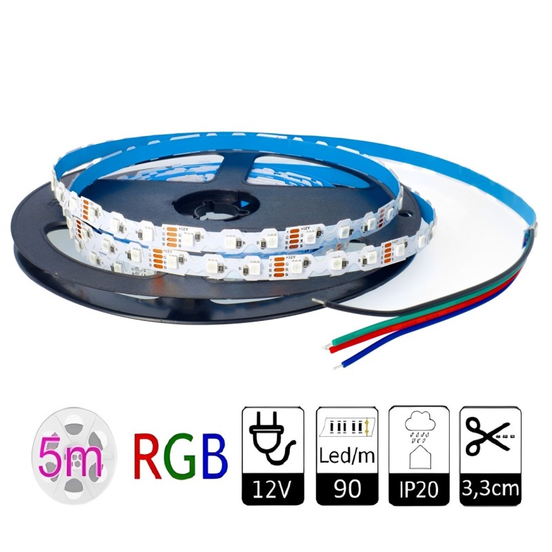 Tira led Dentada 12V RGB 90 led/m Ancho PCB 7mm. Corte 3,33 cm