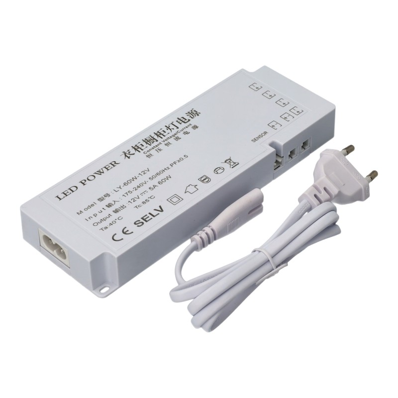 Transformador 12VDC 60W. Especial para sensores de tira led. IP20