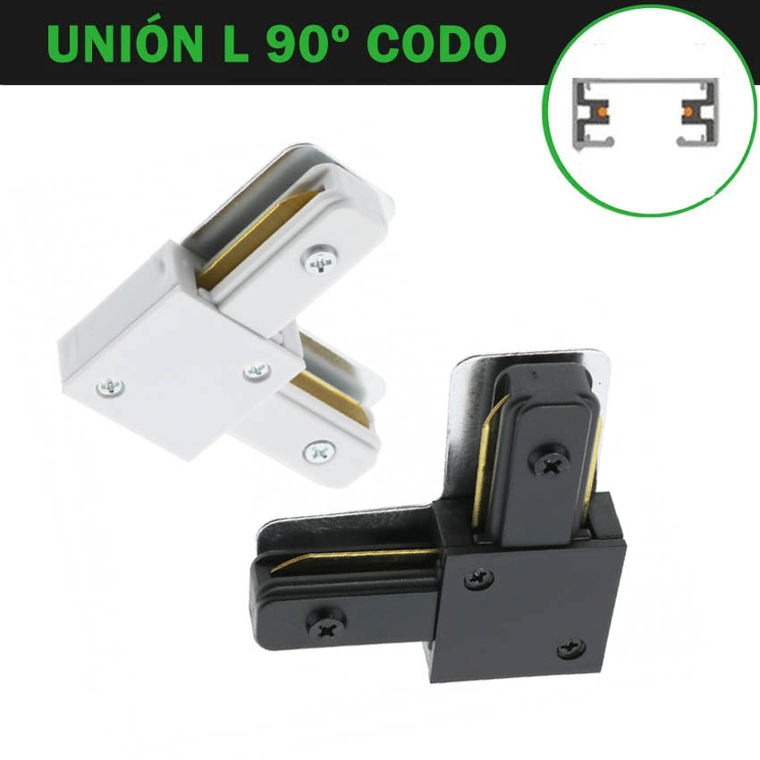 Unión L 90º Carril Monofásico Blanco / Negro