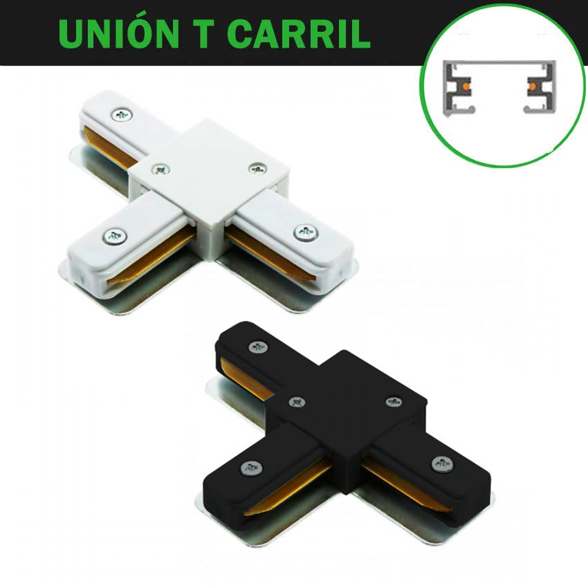Unión T Carril Monofásico Blanco / Negro