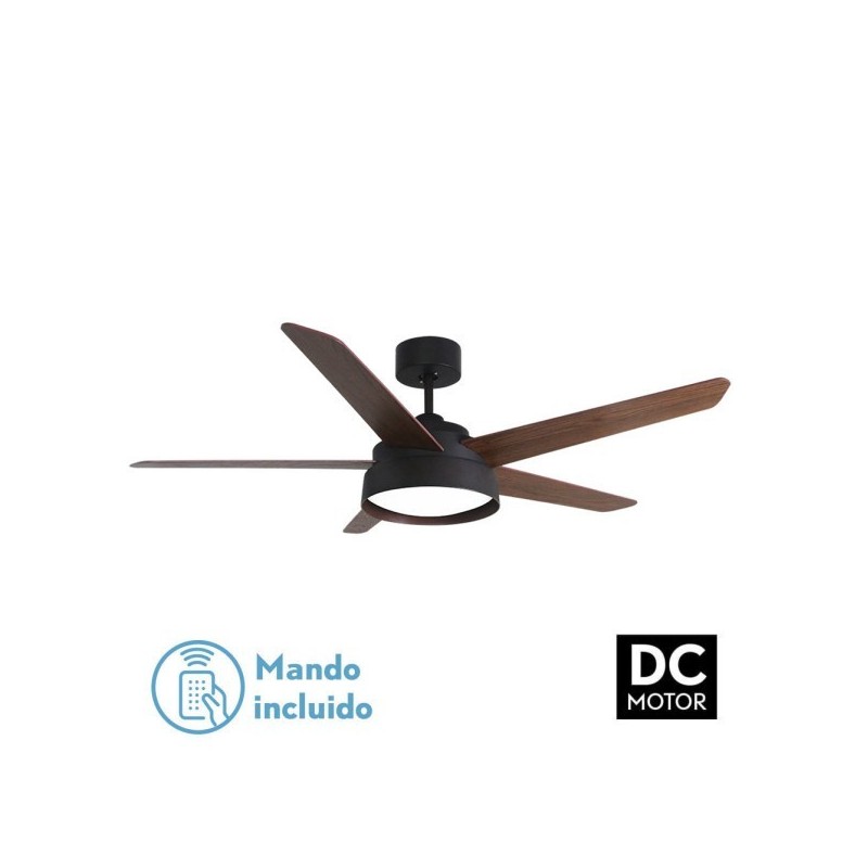 Ventilador 25w Dc Marron Lebeche 5 Aspas Rev. Nogal/roble 6 Vel. 3000-4000-6000k 132d Remoto,memoria Y Temporizador