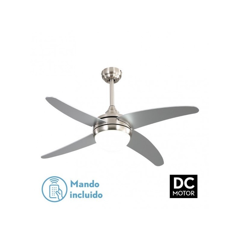 Ventilador 2xe27 Dc Klod Niquel/plata 4 Asp.6 Vel 117d C/remoto Y Temporizador