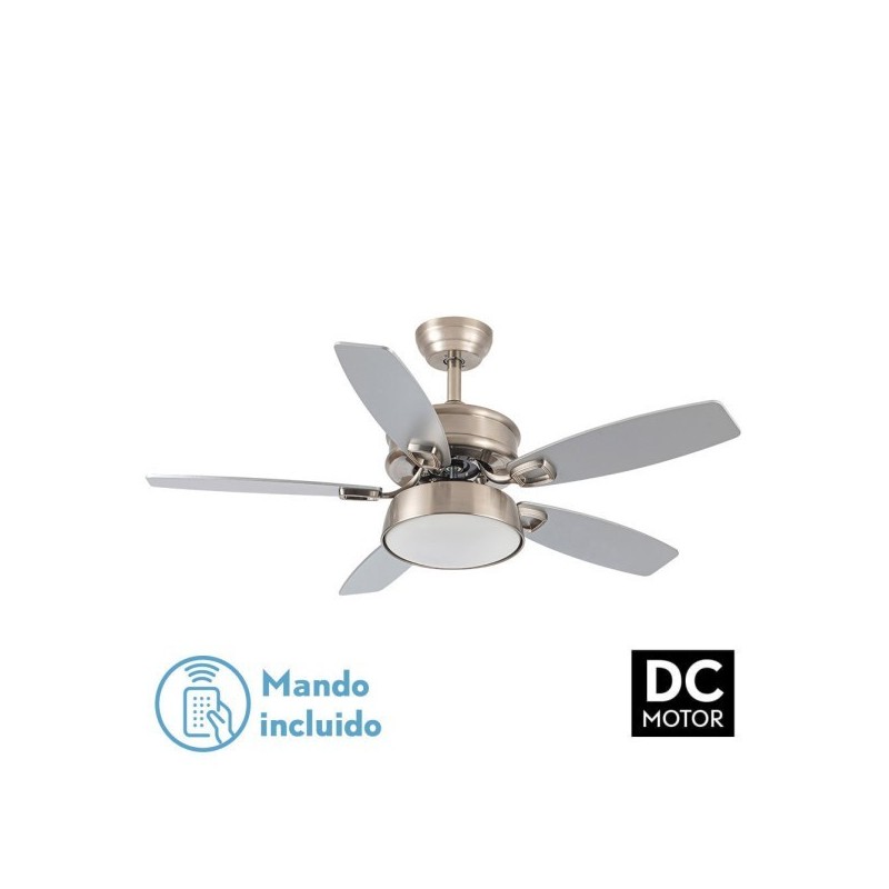 Ventilador 30w Dc Braw Niquel 5 Aspas Plata/haya 6 Vel. 3 Colores 106,7d C/remoto, Memoria y Temporizador 2850lm