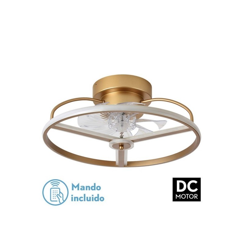 Ventilador 60w Dc Bora Dorado 8 Aspas Transp.21x50x50cm 6 Vel. 3 Colores C/remoto, Memoria, Temporizador Y Reg.Intensidad 5100lm