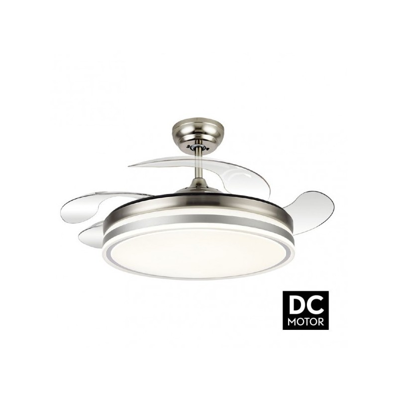 Ventilador Bayomo 59w 6980lm Niquel 4 Aspas Desp. 34,5/42x50/107 D.3 Color. Dc.remoto+Reg.Intensidad