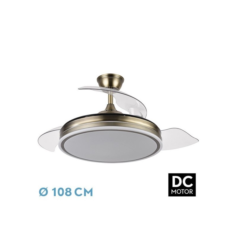 Ventilador Bayomo 59w 6980lm Cuero 4 Aspas Desp. 34,5/42x50/107d.3 Color, Dc.remoto+Reg.Intensidad