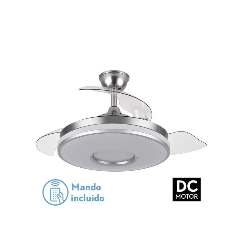 Ventilador Dani 59w 6980lm Niquel 4 Aspas Desplegables 6 Velocidades107d 3000-4000-6000k Remoto, Reg.Int, Memori Y Tempor