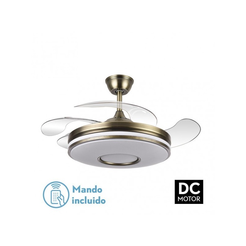 Ventilador Dani 59w 6980lm Cuero 4 Aspas Desplegables 107d 3000-4000-6000k Remoto, Reg.Intensidad, Memor. Y Tempor. 24
