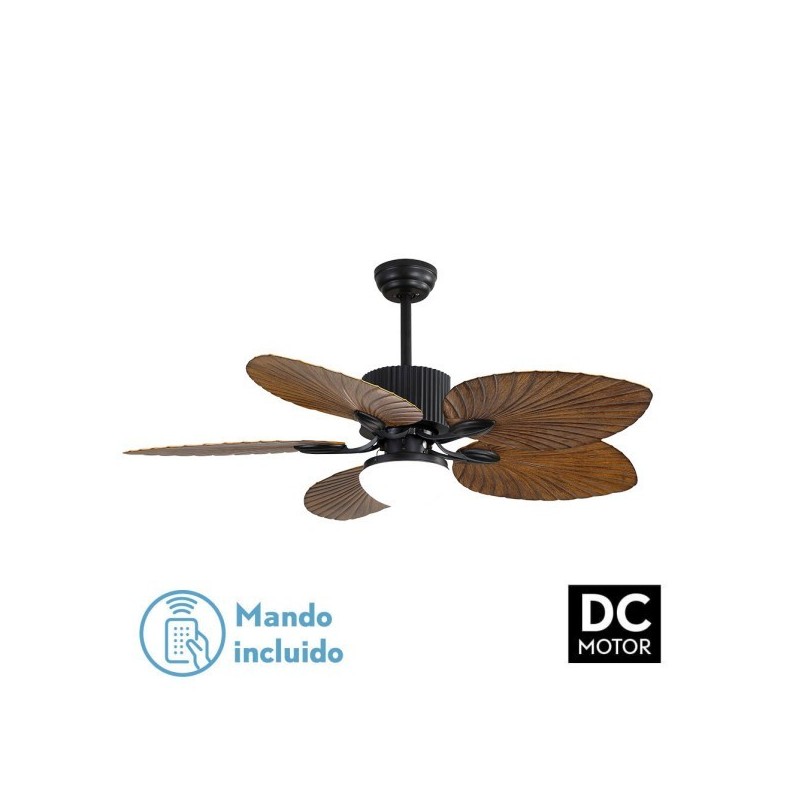 Ventilador Dc 26w Colla Negro 5 Aspas Marron 132cm 6 Velocidades 2950lm Remoto Temporizador Memoria 25
