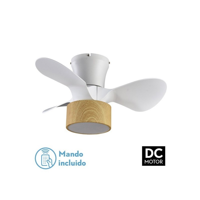 Ventilador DC 24w Kos Blanco/haya 3 Aspas 60d 6 Vel. 2390lm 3000-4500-6000k c/remoto, Memoria Y Temporizador