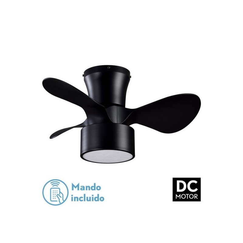 Ventilador DC 24w Kos Negro 3 Aspas 60d 6 Vel. 2390lm 3000-4500-6000k c/remoto, Memoria Y Temporizador