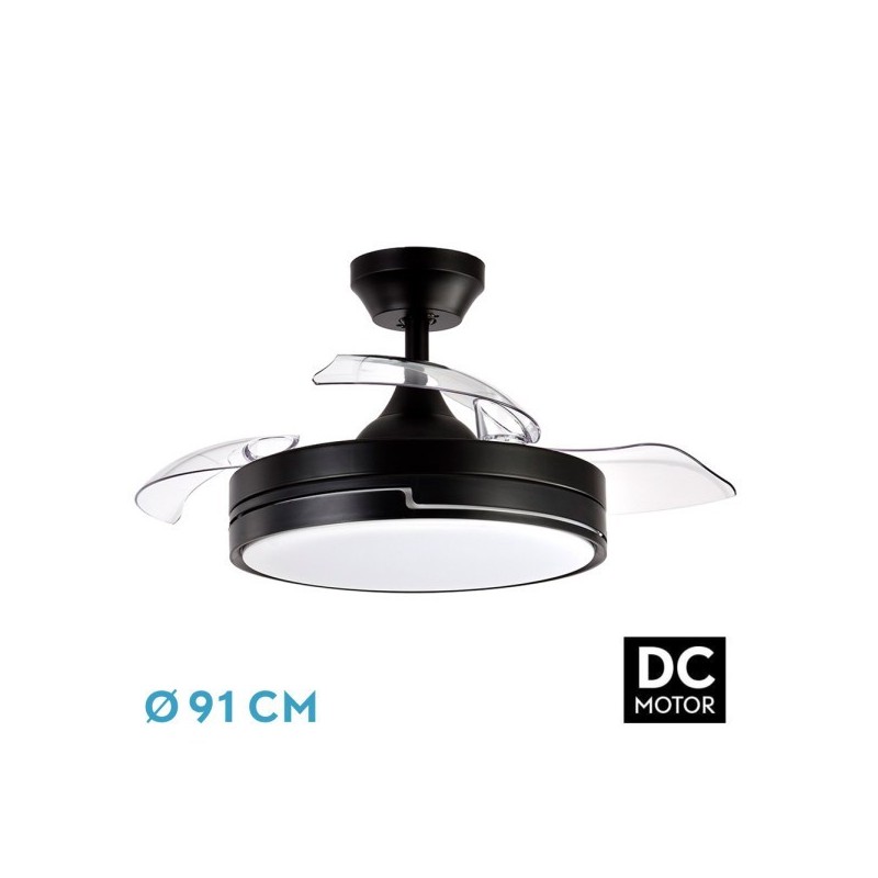 Ventilador Dc 48w Olimpia Negro 3aspas 91d 4800lm 6vel 3000k,4500k,6000k, Remoto+temporizador+memoria