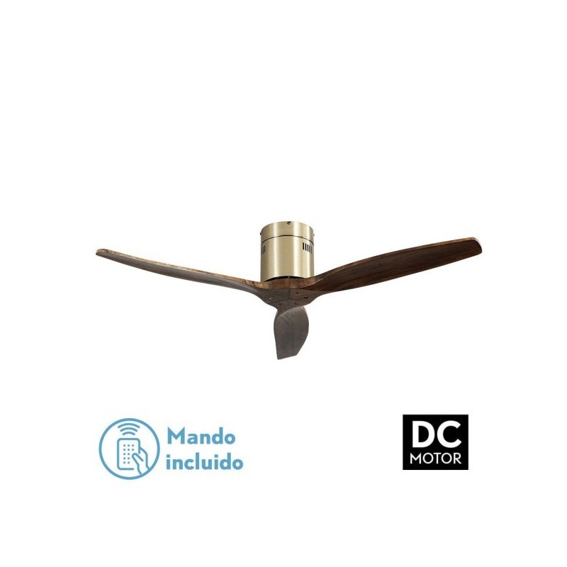 Ventilador Dc Aguilon Cuero 3 Aspas Roble 6 Velocidades Sin Luz Remoto Y Temporiz.132d