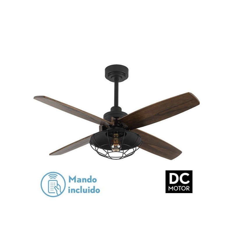 Ventilador Dc Aquilo Negro 1xe27 4Asp Roble 6Veloc C/Remoto Y Temporizador 44,5/57x119,4x119,4 Cm