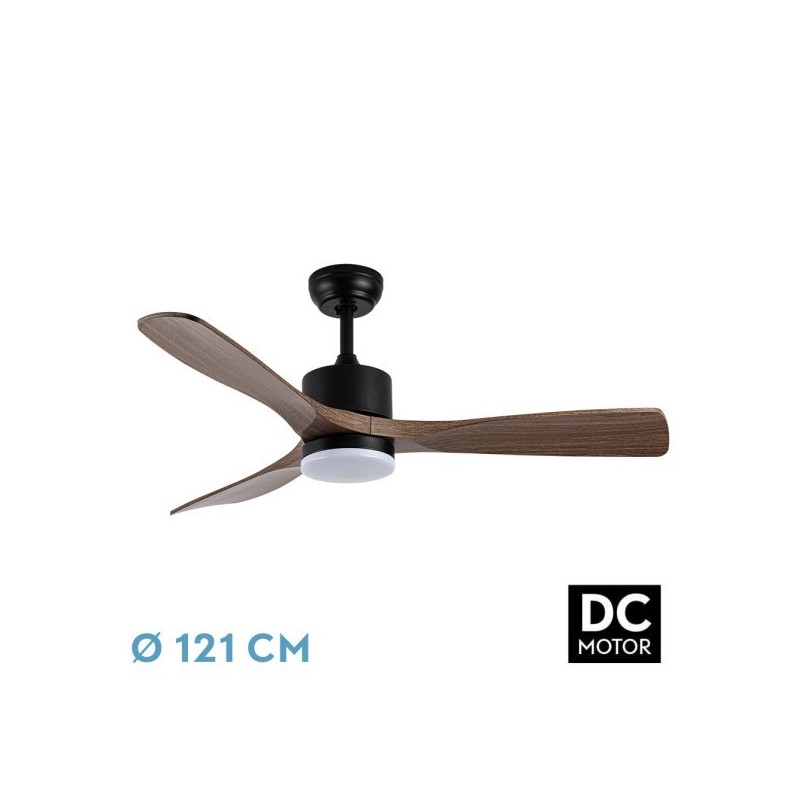 Ventilador Dc Azabache 20w Negro 3asp.roble 6vel 3 Col 40/50x121d 2350lm Remoto,memor,tempo