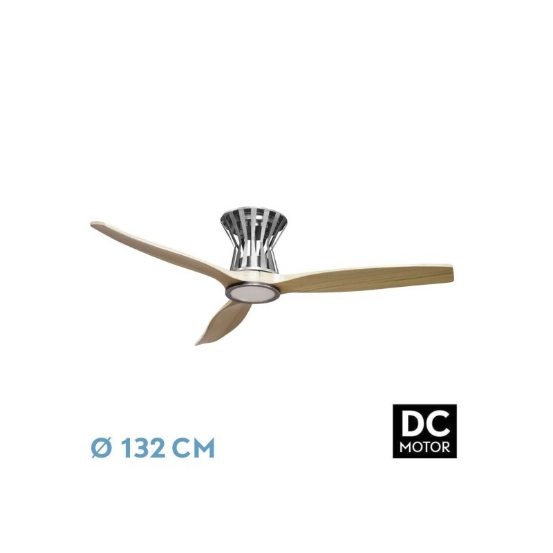 Ventilador Dc Baltir 18w Niquel/haya 3aspas132d Regulable Intensidad 2250lm 3000k,4000k,6000k Remoto+temporizador+memoria