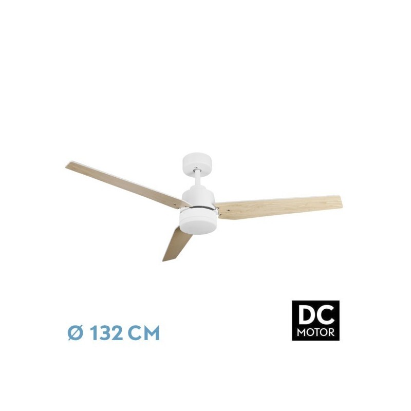 Ventilador Dc Captus 22w Blanco 3aspas Blanco/haya 132d Reg. Intensidad 2180lm 3000k,4000k,6000k Remoto+temporizador+memoria