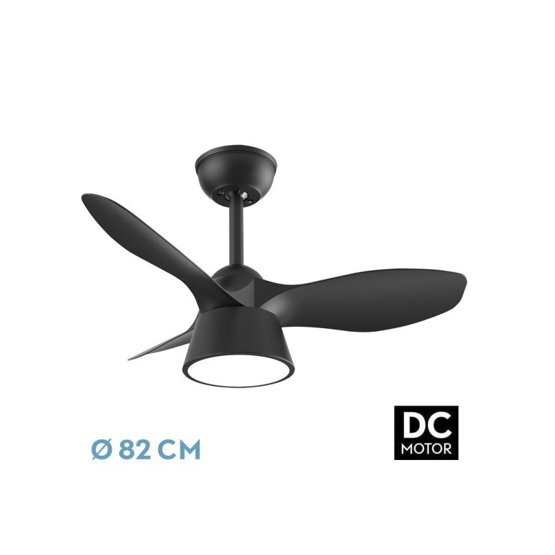 Ventilador Dc Cubico 36w 2680lm Negro 3 Aspas 82d 3000k,4500k,6000k,remoto+tempor+memoria