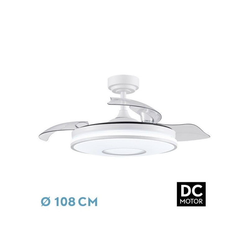 Ventilador Dc Dani 59w 6980lm Blanco 4aspas 6velocidades 107d 3000-4000-6000k Remoto+Reg.Intensidad+memoria+temporizador 24