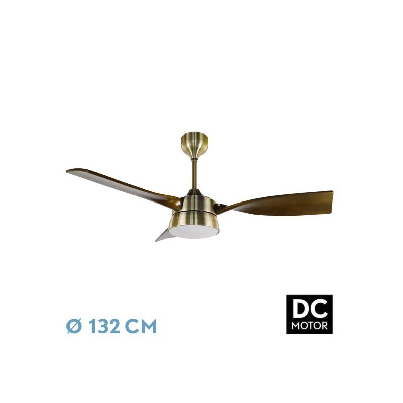 Ventilador Dc Estio 24w Cuero/roble 3aspas132d Regulable Intensidad 2650lm 3000k,4000k,6000k Remoto+temporizador+mamoria