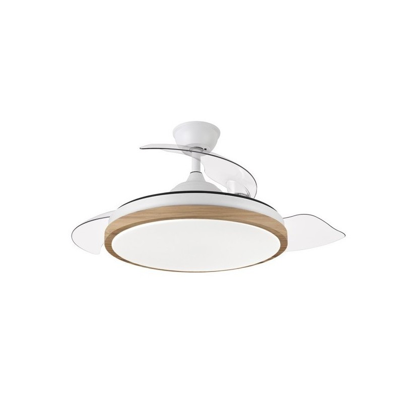 Ventilador Dc Evros 72w 6120lm Blanco/haya 107d 3asp.despegables 3000-4000-6000k Remoto+reg.intensidad+temporizador+memoria