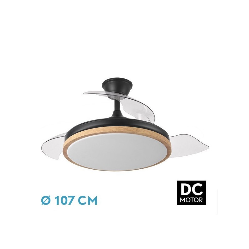 Ventilador Dc Evros 72w 6120lm Negro/haya 107d 3asp.desplegables 3000-4000-6000k Remoto+temp+memoria
