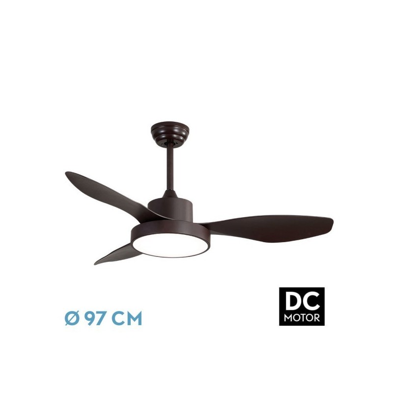 Ventilador Dc Hayate 24w 2650lm Marron 3aspas 6vel 97d 3000-4000-6000k Remoto,memoria Y Temporizador