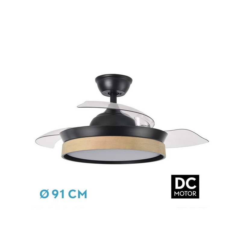 Ventilador Dc Iglu Negro/haya 72w 6120lm 91d 3asp.desplegable 3000-4000-6000k Remoto, Temporizador, Memoria