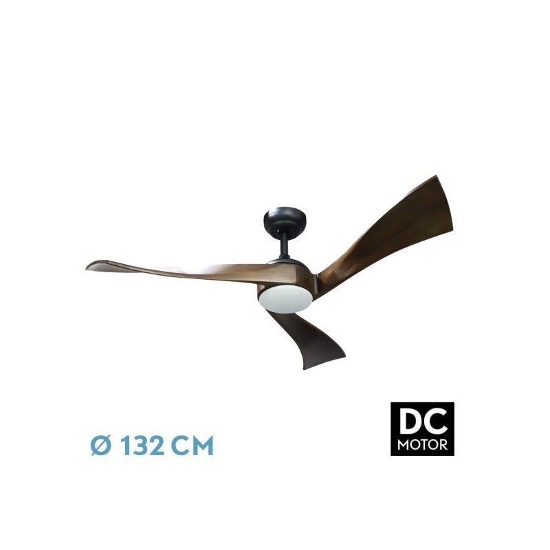 Ventilador Dc Janubi 22w Negro/roble 3aspas132d Regulable Intensidad 2350lm 3000k, 4000k, 6000k Remoto+ Temporizador+ Memoria 24