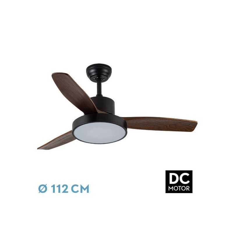 Ventilador Dc Kavala 48w Negro 3aspas Roble 112d 6velocidades 4078lm 3000-4000-6000k Remoto+memoria+temporizador