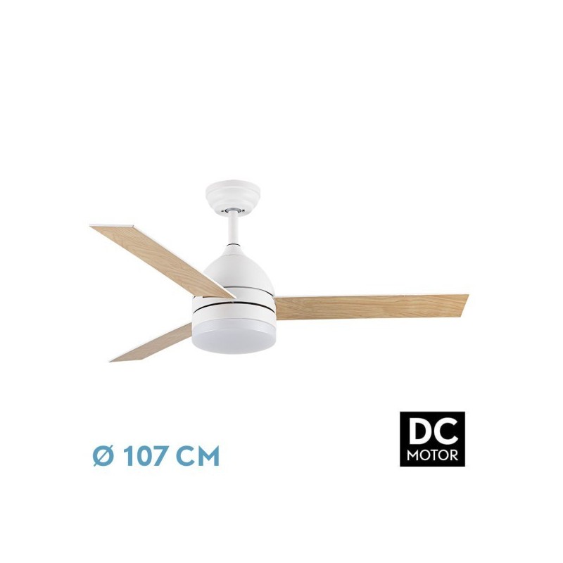 Ventilador Dc Legio 26w Blanco 3aspas Blanco/haya 107d 2950lm 3000-4000-6000k Remoto+memoria+temporizador