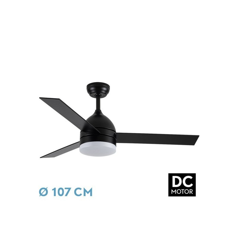 Ventilador Dc Legio 26w Negro 3aspas negro/roble 107d 2950lm 3000-4000-6000k Remoto+memoria+temporizador