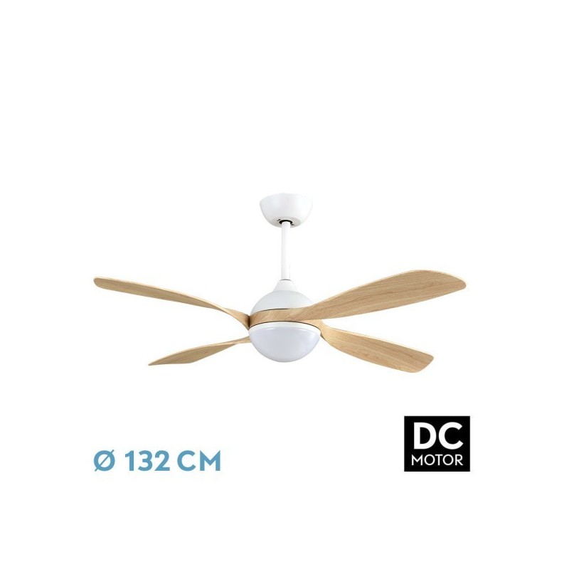 Ventilador Dc Livorno 30w 3250lm Blanco/haya 132d 4aspas 3000k,4500k,6000k, Remoto+ Temporizador+ Memoria