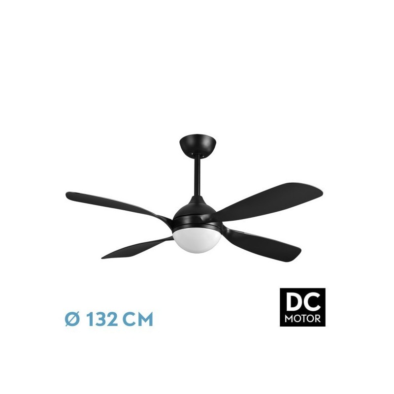 Ventilador Dc Livorno 30w 3250lm Negro 132d 4aspas 3000k,4500k,6000k, Remoto+ Temporizador+ Memoria
