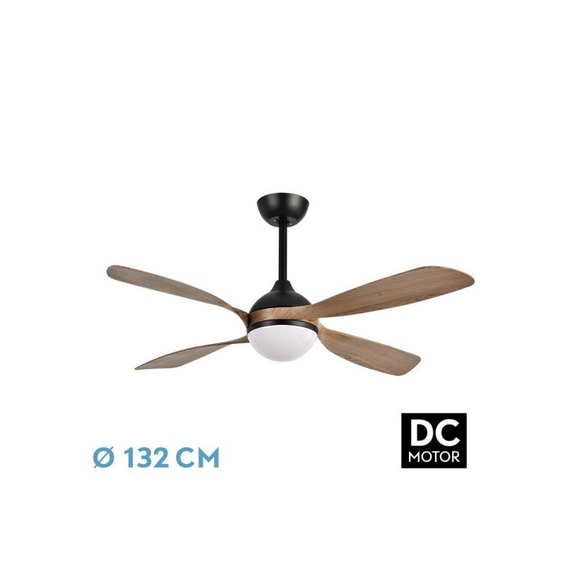 Ventilador Dc Livorno 30w 3250lm Negro/roble 132d 4aspas 3000k,4500k,6000k, Remoto+ Temporizador+ Memoria