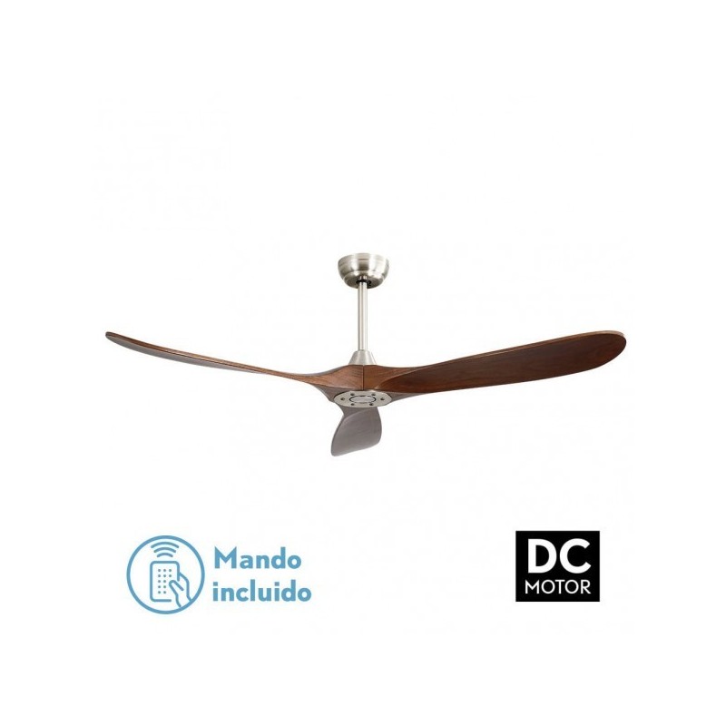 Ventilador Dc Marin Niquel 3 Aspas Roble Sin Luz 6 Velocidades Remoto Temporizador 152d 24