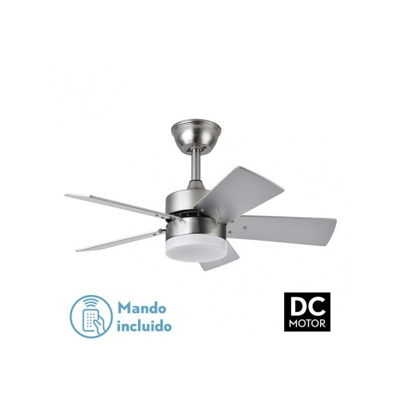 Ventilador Dc Marta 36w Niquel 5 Aspas Rev. Haya/plata 41x76d 3060lm C/ Remoto, Memoria Y Temporizador 3000k,4000k,6000k