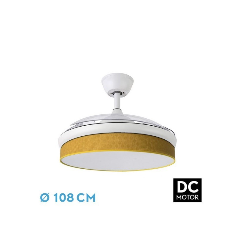 Ventilador Dc Moda 72w Blanco/amarillo 108d 3aspas 7200lm 3000-4000-6000k Remoto+memoria+temporizador