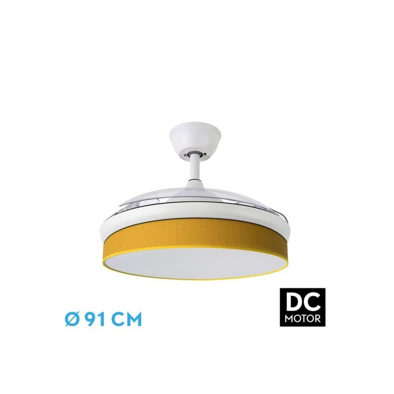 Ventilador Dc Moda 72w Blanco/amarillo 91d 3aspas 7200lm 3000-4000-6000k Remoto+ Memoria+ Temporizador