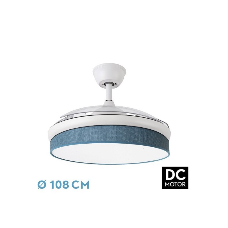 Ventilador Dc Moda 72w Blanco/azul 108d 3aspas 7200lm 3000k,4000k,6000k Remoto+memoria+temporizador