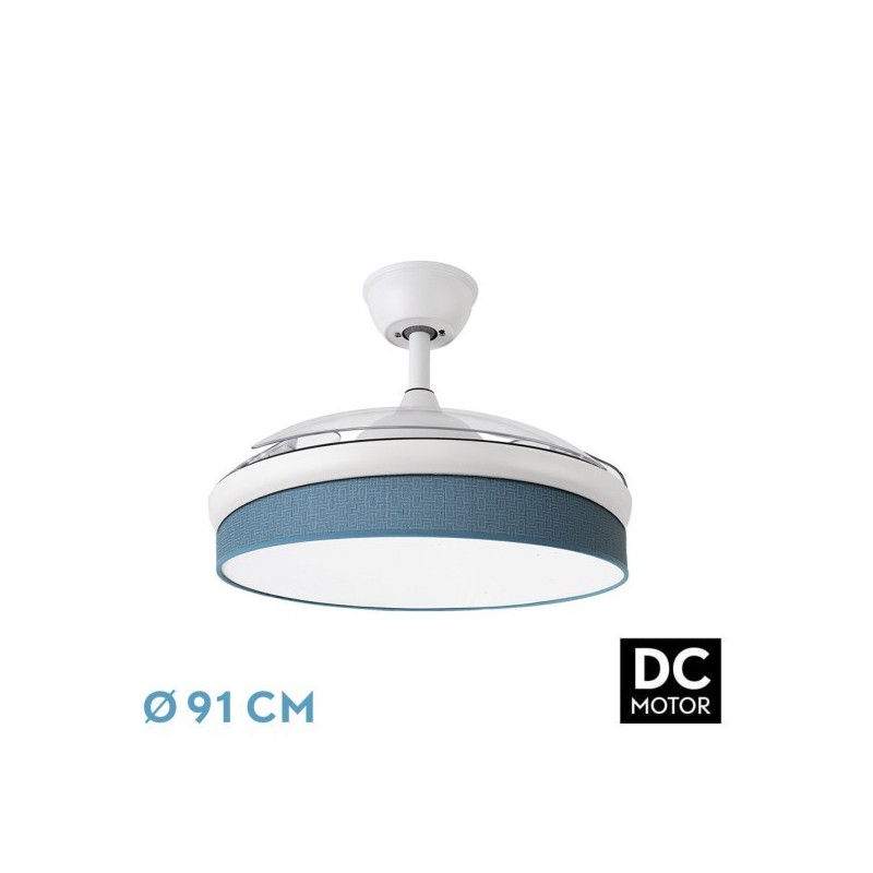 Ventilador Dc Moda 72w Blanco/azul 91d 3aspas 7200lm 3000-4000-6000k Remoto+ Memoria+ Temporizador