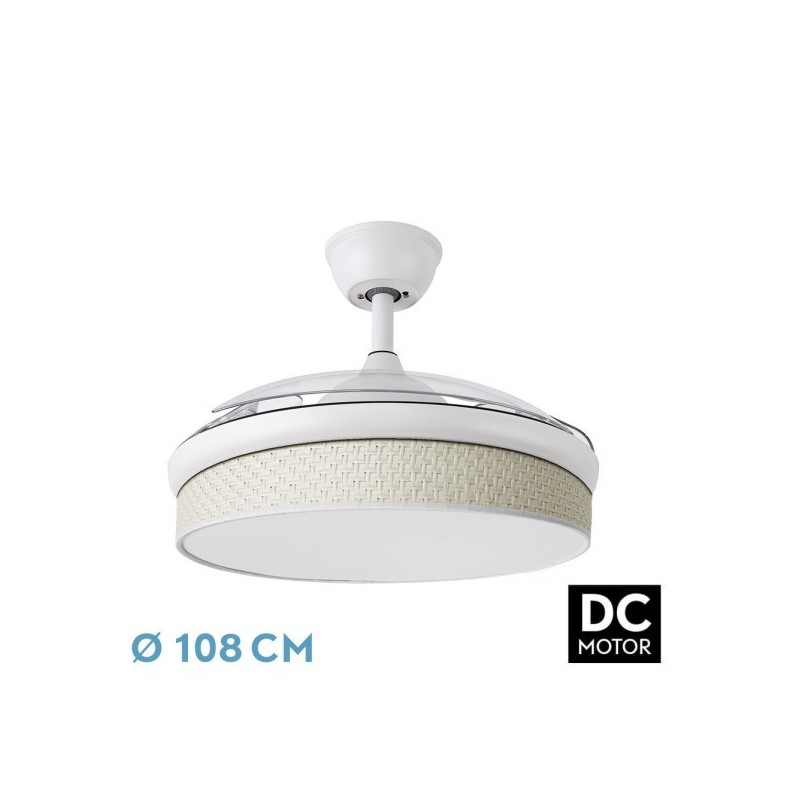 Ventilador Dc Moda 72w Blanco/cañizo Blanco 108d 3aspas 7200lm 3000k,4000k,6000k Remoto+memoria+temporizador