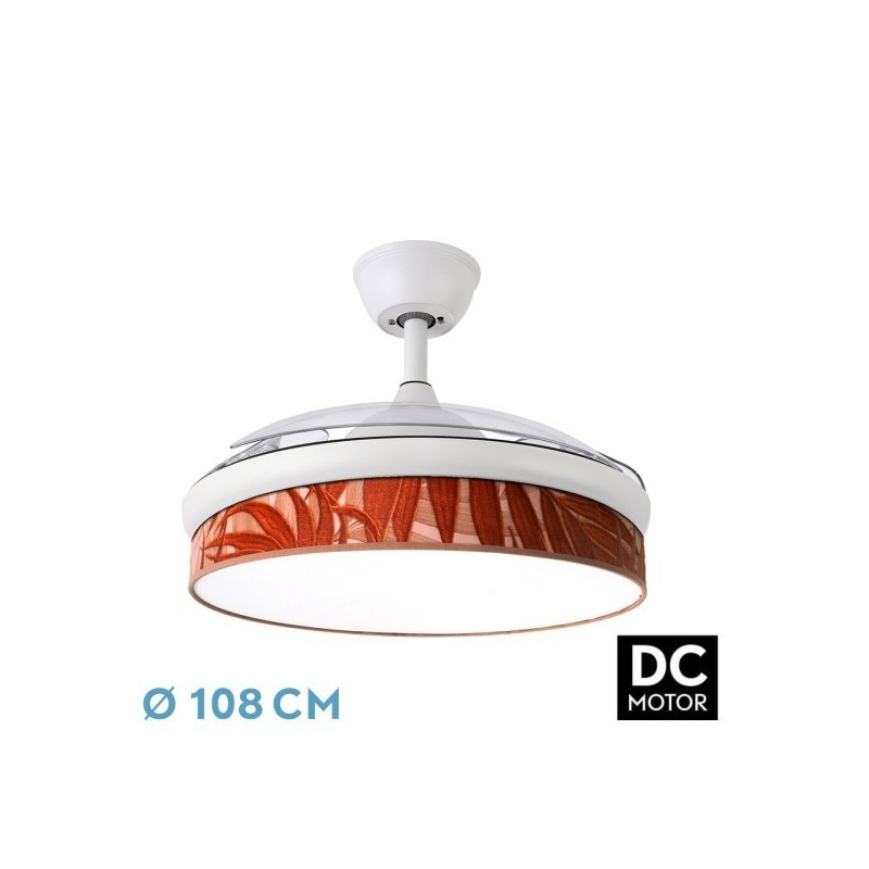 Ventilador Dc Moda 72w Blanco/hoja Caldera 108d 3aspas 7200lm 3000k,4000k,6000k Remoto+memoria+temporizador