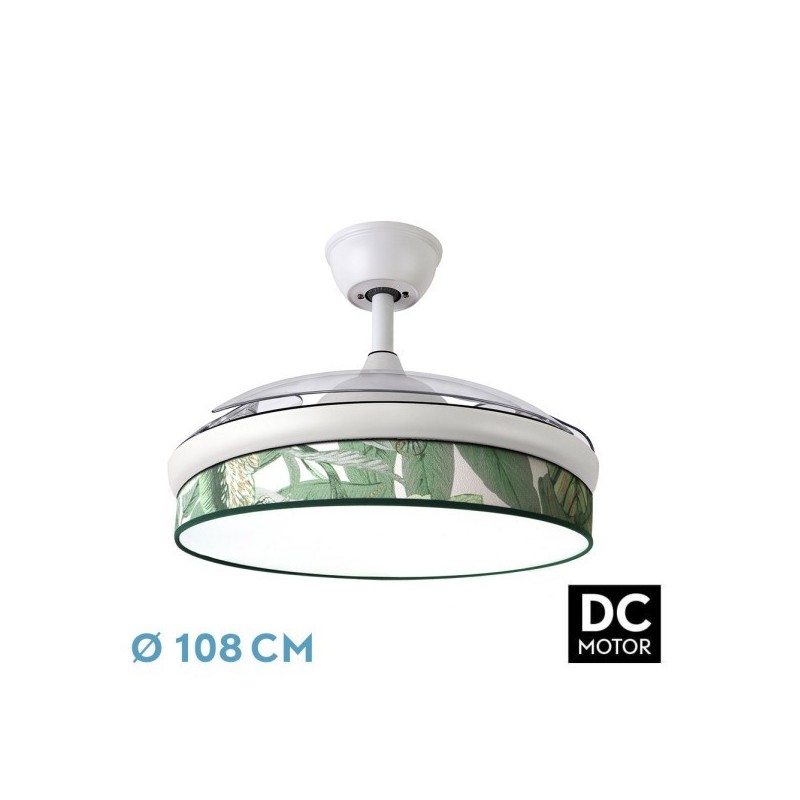 Ventilador Dc Moda 72w Blanco/hoja Verde 108d 3aspas 7200lm 3000k,4000k,6000k Remoto+memoria+temporizador