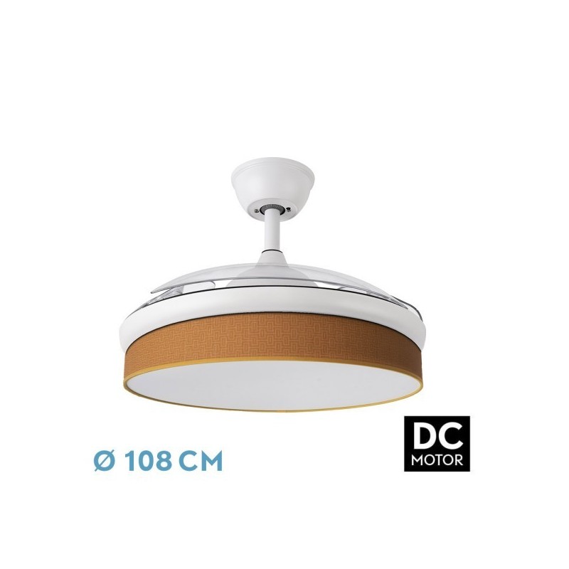 Ventilador Dc Moda 72w Blanco/naranja 108d 3aspas 7200lm 3000-4000-6000k Remoto+memoria+temporizador