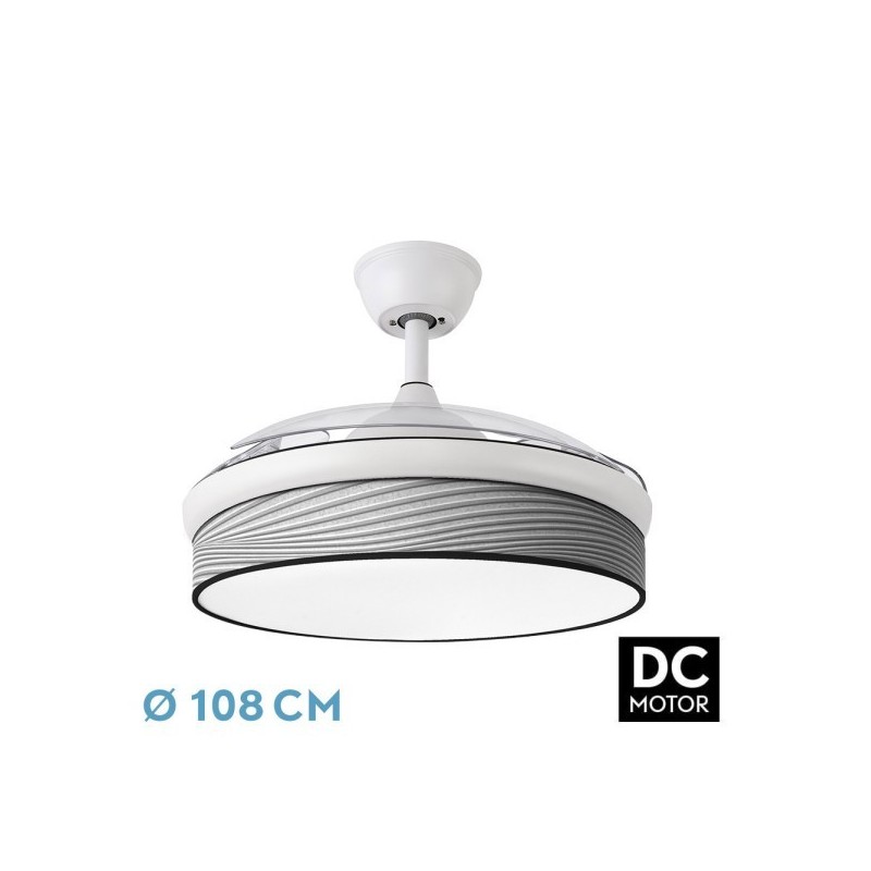 Ventilador Dc Moda 72w Blanco/surco Gris 108d 3aspas 7200lm 3000k,4000k,6000k Remoto+memoria+temporizador