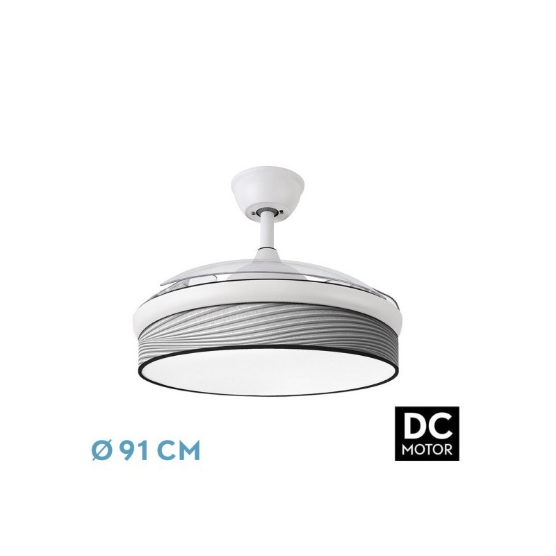 Ventilador Dc Moda 72w Blanco/surco Gris 91d 3aspas 7200lm 3000-4000-6000k Remoto+ Memoria+ Temporizador